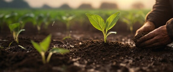 Expert hand of farmer checking soil health before growth a seed of vegetable or plant seedling, Business or ecology concept, analyze complex data sets in real-time, with a digital interface overlaid o