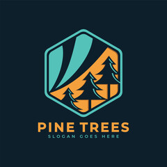 Pine Trees logo design. Abstract Geometric pine trees symbol with modern style concept. Vector sign icon symbol logo template.