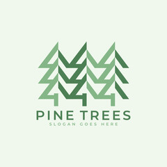 Pine Trees logo design. Abstract Geometric pine trees symbol with modern style concept. Vector sign icon symbol logo template.