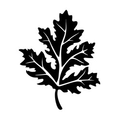 A black silhouette of an oak leaf