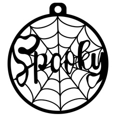 A black and white ornament with the word 