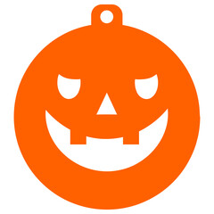 An orange pumpkin-shaped ornament with a carved jack-o-lantern face
