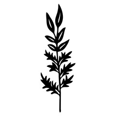 A black silhouette of a plant with long leaves and stems