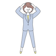 頭を抱えて発狂するスーツの女性のイラスト