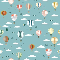 Colorful hot air balloon pattern in the sky, whimsical and playful, evoking the thrill of flight.