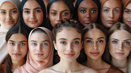 Obraz premium Asian African Indian European ladies portraits a lot . Generative AI