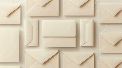 Blank wedding invitation mockup with beige envelopes