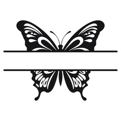 A black and white butterfly silhouette split border