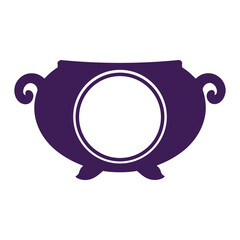 A purple cauldron-shaped monogram