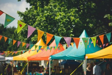 Vibrant decorations and structures at an outdoor event