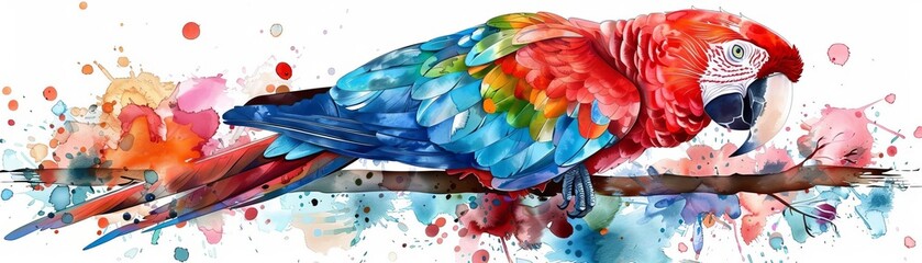 Obraz premium a parrot flat design side view theme of exotic wildlife water color Split-complementary color scheme, isolated on white,