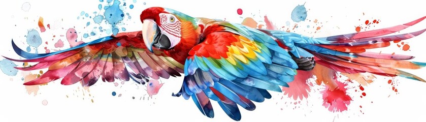 Obraz premium flying Parrot flat design side view theme of exotic wildlife water color Split-complementary color scheme, isolated on white,