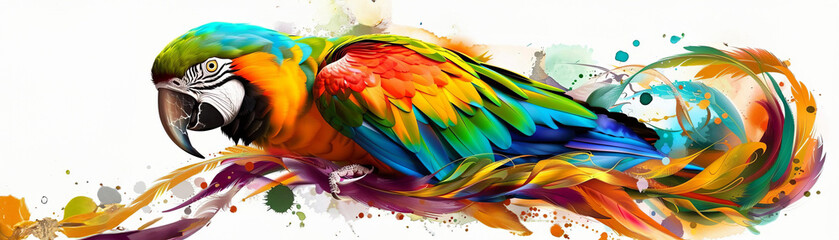 Fototapeta premium a parrot flat design side view theme of exotic wildlife water color Split-complementary color scheme, isolated on white,