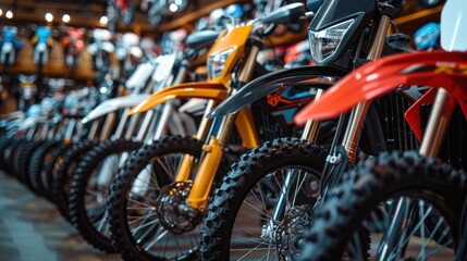 Obraz premium A store sells motocross motorcycles in different colors
