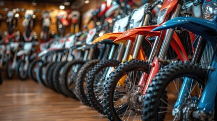 Obraz premium A store sells motocross motorcycles in different colors