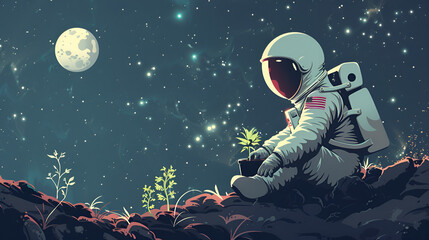 Astronaut growing plant agriculture and farming .Generative AI