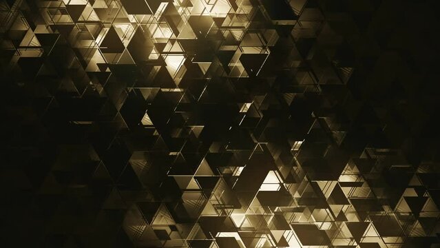 Dark Dynamic Triangles. Glowing Geometric Trigonal Shapes. Looped video.