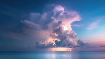 Thunderstorm with lightning illuminating dark clouds