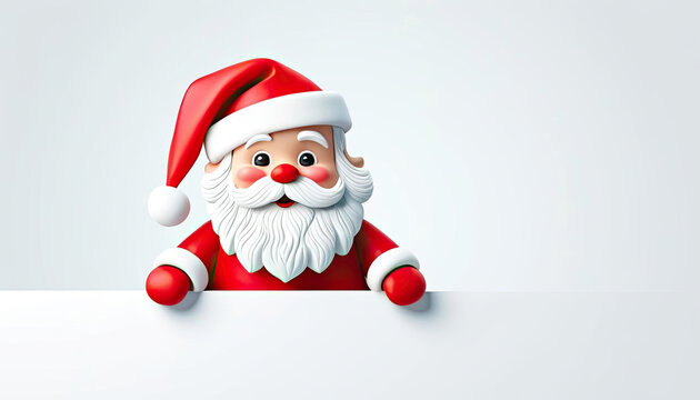 Cute little santa clause looking over border
