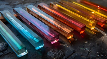 Candles in various colors and types arranged alongside art supplies like pens, markers, and pencils