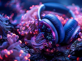 Vibrant underwater world teeming with coral, reef life, and sea creatures in blue hues