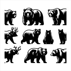 Bear silhouette vector. Vector illustration logo bear silhouette. various bear silhouettes on the white background © Creative plus
