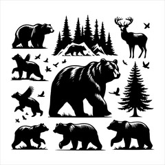 Bear silhouette vector. Vector illustration logo bear silhouette. various bear silhouettes on the white background