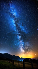 A beautiful night sky with a long, thin stream of milk