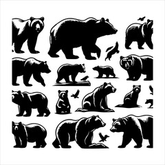 Bear silhouette vector. Vector illustration logo bear silhouette. various bear silhouettes on the white background