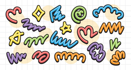 cute and fun abstract hand drawn colorful scribble graphic element vector set