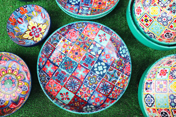 set, ceramic, dishe, multi-colored, patterns, souvenir, tableware, pottery, market, plate, colorful, decoration, art, craft, shop, color, handmade, turkey, bazaar, design, istanbul, traditional, patte