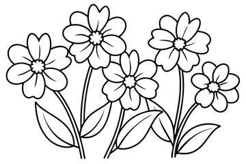 Cute flowers for easy coloring line art vector coloring page