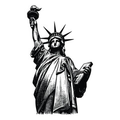 Obraz premium hand drawn statue of liberty illustration. engraving black and white liberty statue vector illustration isolated on white background