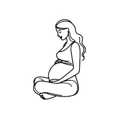 Pregnant woman one-line art drawing vector