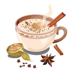 Chai masala in a cartoon style on isolated white background