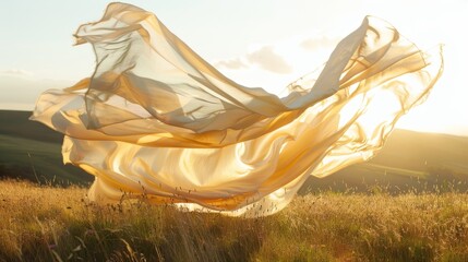 From afar the windswept fabric resembles a mystical creature effortlessly gliding through the meadow.