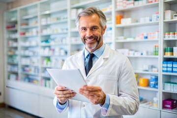 "Professional Pharmacist with Prescription in Hand"
