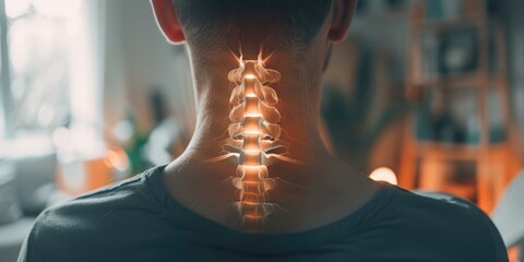 highlighted spine concept of a man with neck pain