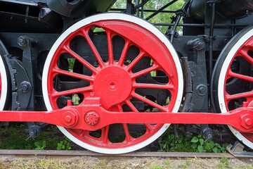 driving wheel and side rods of old German freight steam locomotive