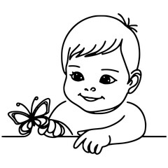 Baby one-line art drawing vector
