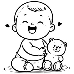 Baby one-line art drawing vector