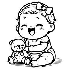 Baby one-line art drawing vector