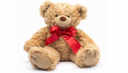 Obraz premium White isolated teddy bear wearing red bow