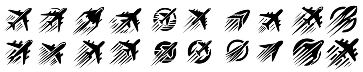 vector set of fast airplane logo silhouettes