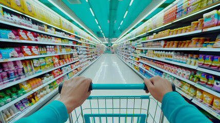 POV shot of a person pushing a shopping cart 