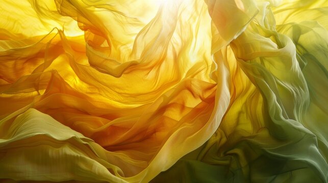 A yellow and green fabric undulates like a living creature engulfed in the unrelenting embrace of a monsoon downpour.