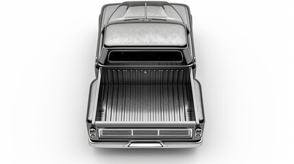 Gray pick up car truck above top view with empty trunk isolated
