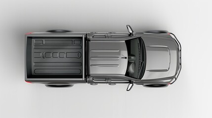 Gray pick up car truck above top view with empty trunk isolated