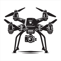 Drone silhouette vector. Flying drone icon silhouette vector illustration. Military drone silhouettes can be used as icons, symbols, and signs. Drone camera silhouette vector illustration 
