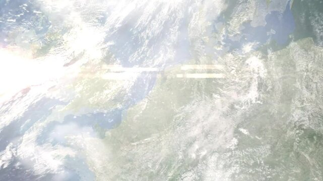 Zoom in from space and focus on Houten, Netherlands. 3D Animation. Background for travel intro. Elements of this image furnished by NASA